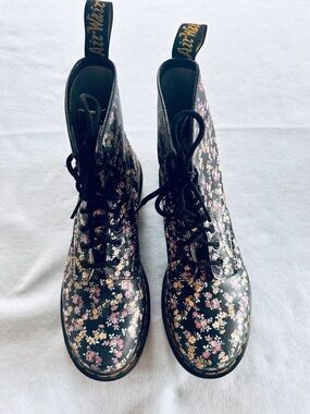Dr. Martens Black Floral Lace-Up Combat Boots